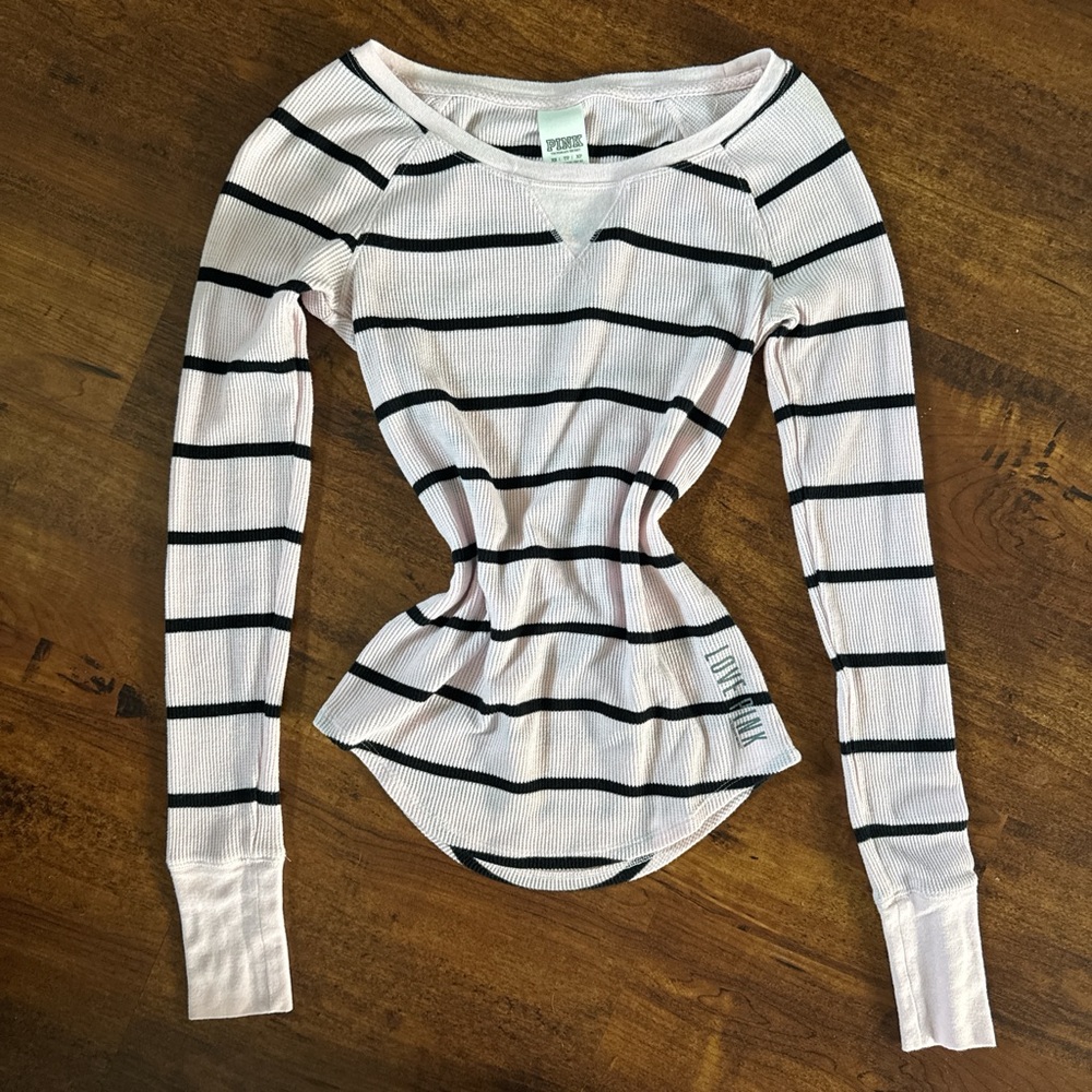 Victoria's Secret Pink and White Striped Long Sleeve